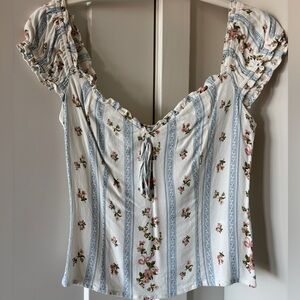 Reformation Blue and White Floral Blouse